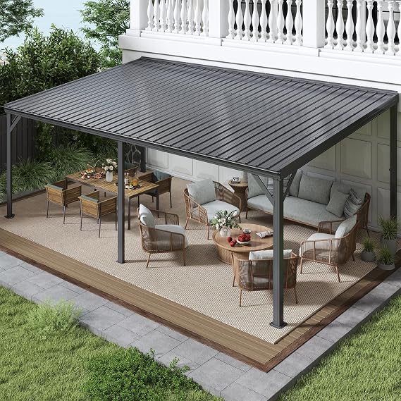 Domi 12' x 20' Lean to Hardtop Gazebo Wall Mounted Patio Gazebo Pergola