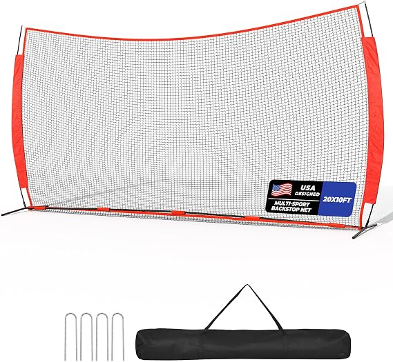 20x10ft Barricade Backstop Net, Ball Sports Barrier Netting, Protection Screen for Baseball Softball Lacrosse Soccer Hockey Training for Backyard with Carry Bag