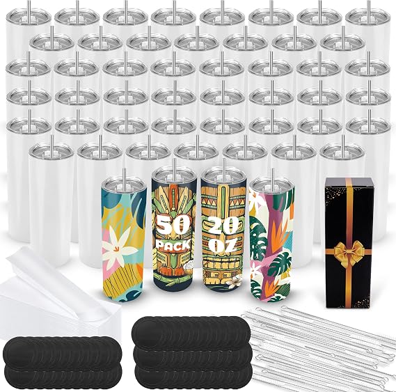 Joyclub Sublimation Tumblers Blanks 20 oz Cups Bulk White 50 Pack