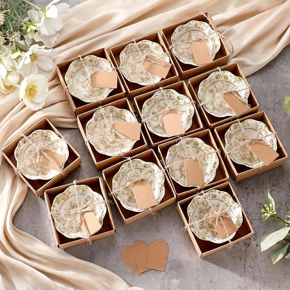 12 Pcs Wedding Favors for Guests Small Ceramic Bowls, Flower, Beige