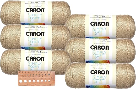 Caron Simply Soft Yarn - 6 Pack with Needle Gauge (Bone)