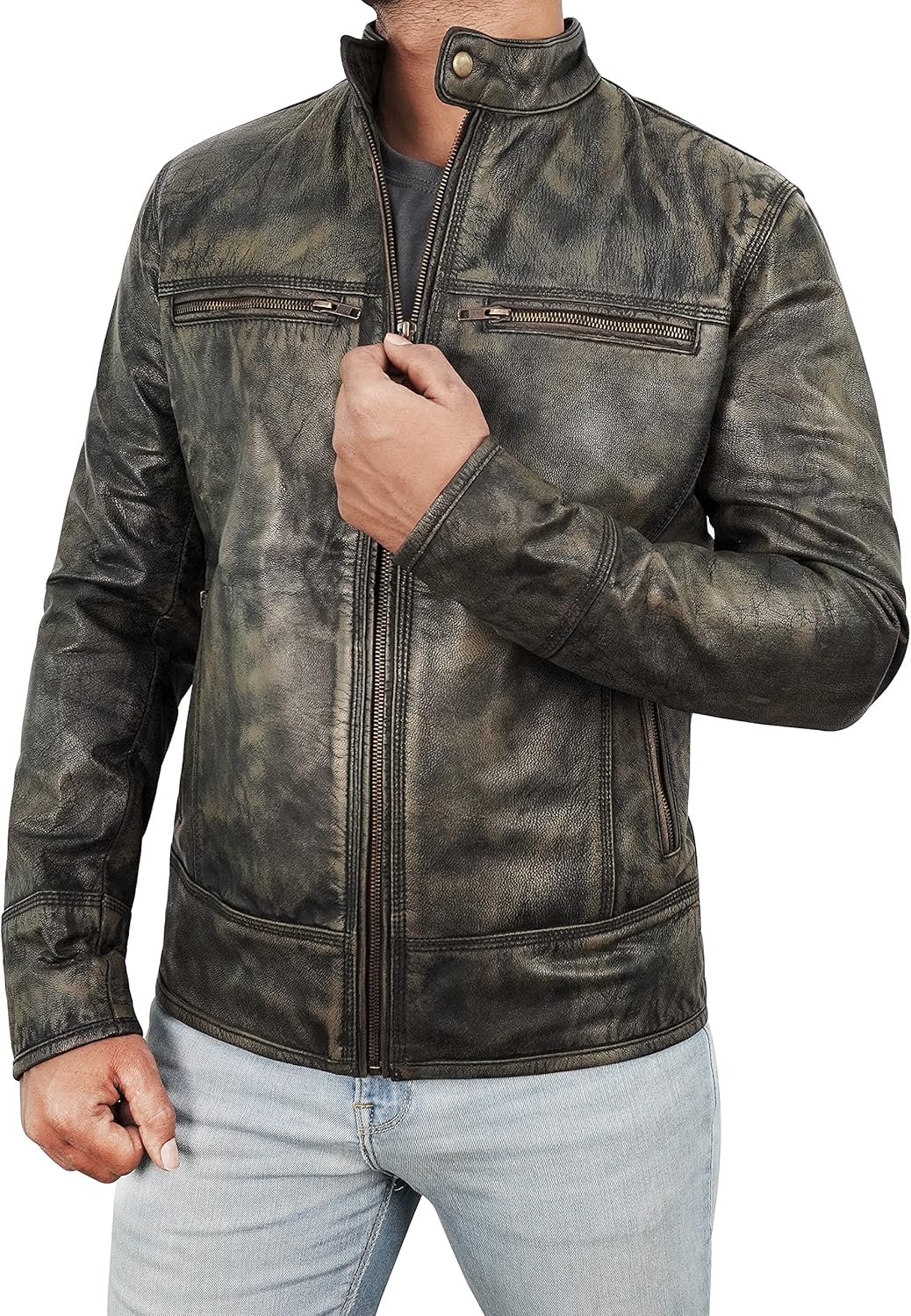 Mens Vintage Motorcycle Distressed Retro Biker Leather Jacket