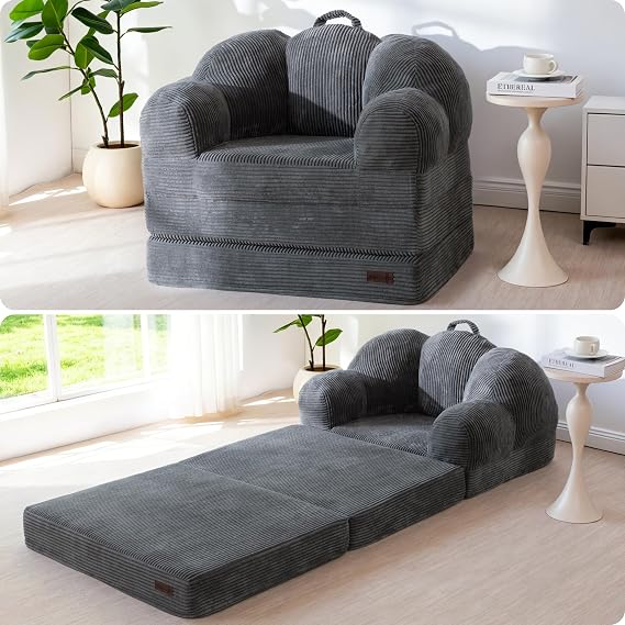 MAXYOYO Folding Sofa Bed, Convertible Floor Sofa Couch, Dark Grey, Single