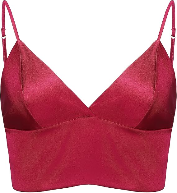 Womens Silk Triangle Satin Bralette Top, Wire-Free Soft Bra