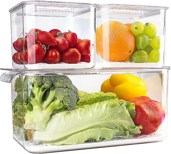 elabo Fridge Fruit Storage Containers, 3 Pack Lettuce Keeper Produce Saver