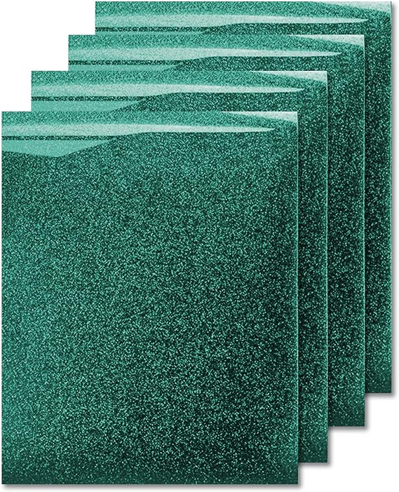 MiPremium Glitter Emerald Heat Transfer Vinyl, Glitter Iron On Vinyl (Pack of 4 Sheets), for T Shirts Sports Clothing Other Garments & Fabrics, Easy to Cut & Press Glitter Vinyl (Emerald)