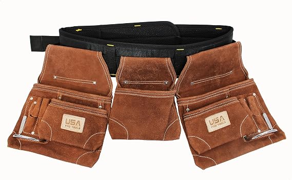 Tool Belt | Leather Tool Rig for Carpenters, Framers, Electricians, Constructors, and Handyman | Adjustable Tool Pouches (Brown)