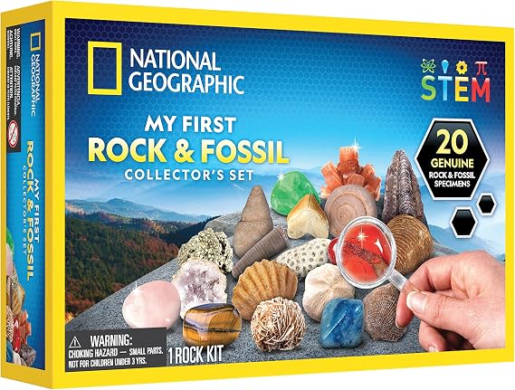 National Geographic Rock & Fossil Collection - Rock Collection for Kids, 20 Rocks & Fossils with Agate, Rose Quartz, Jasper & More, STEM Science Kit for Boys & Girls