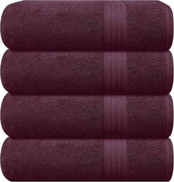 GLAMBURG Premium Cotton 4 Pack Bath Towel Set - 100% Pure Cotton - 4 Bath Towels 27x54 - Ideal for Everyday use - Ultra Soft & Highly Absorbent - Burgundy