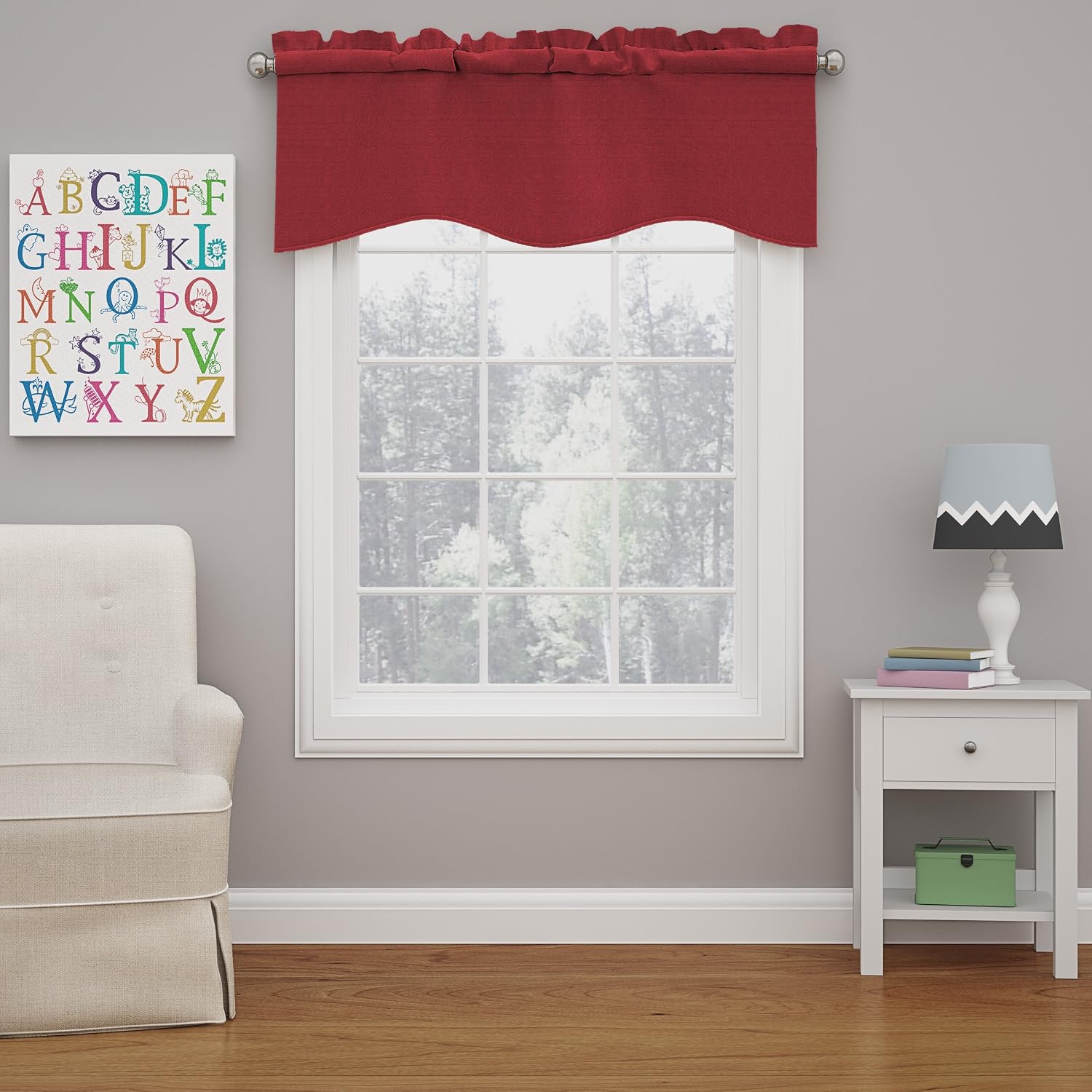 ECLIPSE Kendall Modern Scalloped Valance Rod Pocket Window Curtain for Kitchen or Bathroom, 42 x 18, Chili
