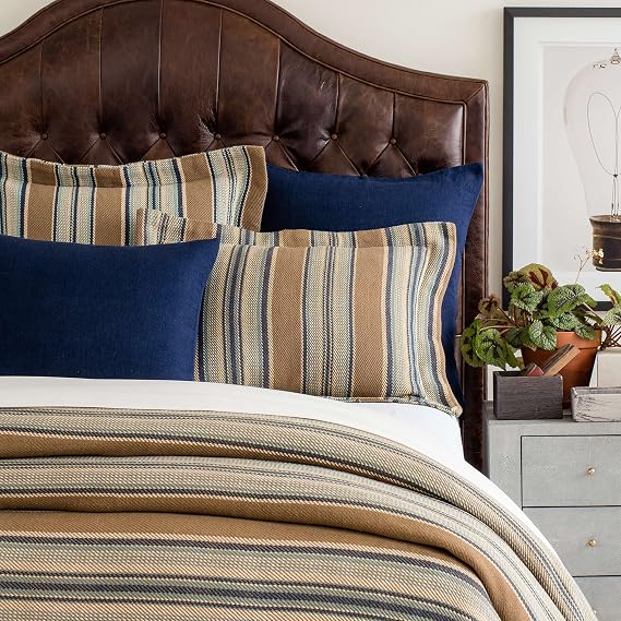 Pine Cone Hill Blue Heron Blue Stripe Cotton Blanket, King