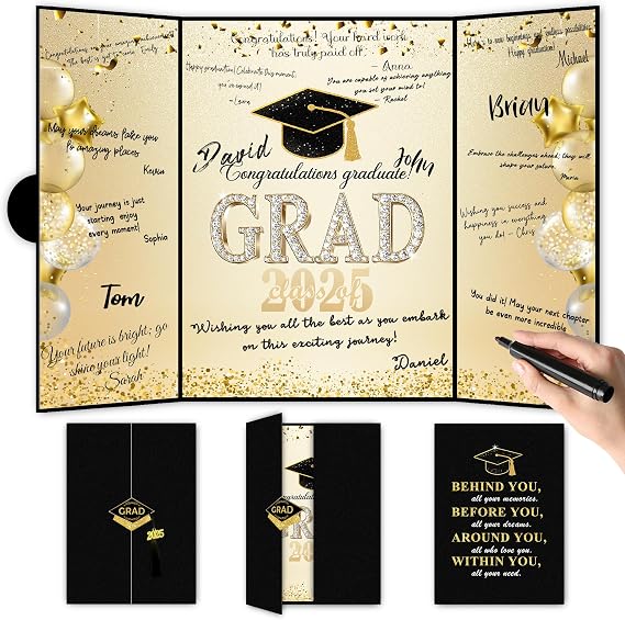 Graduation Decorations 2025 Guest Book, Grad Party Decorations Class of 2025, Black and Gold