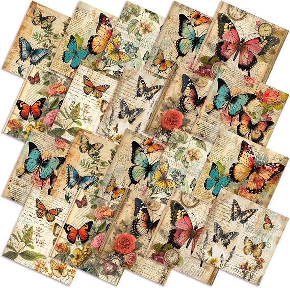 Hahafelt 10 Pcs Vintage Butterfly Quilting Fabric Bundles 20 x 20 Inch