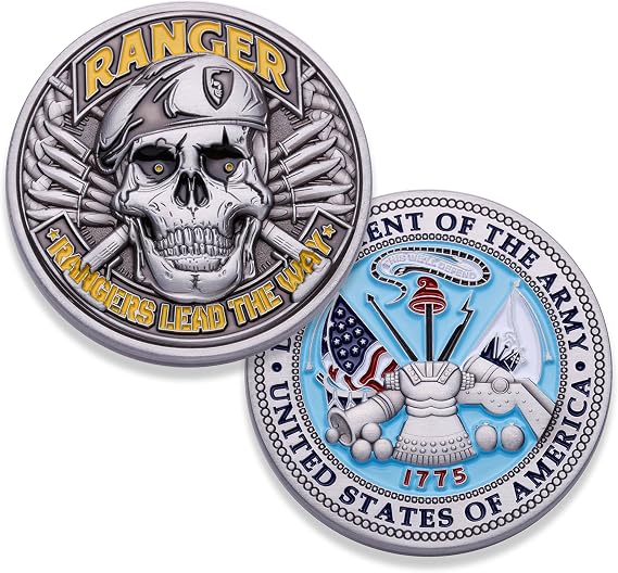 Coins For Anything, Inc Army Ranger Challenge Coin! Amazing 3D US Army Skull Custom Coin! Designed by A Military Veteran! Officially Licensed Army Military Coin! 1.75"