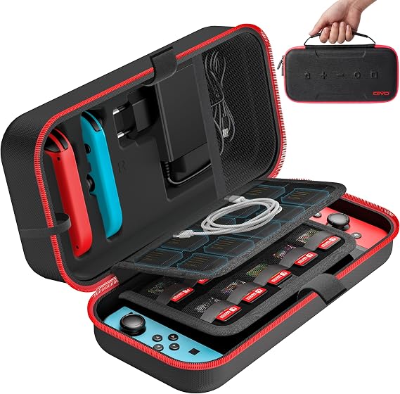 OIVO Switch Case for Nintendo Switch/OLED Model Large Carrying Case for Joycon and EU Power Supply Hard Case with Storage for 20 Games & Accessories Red