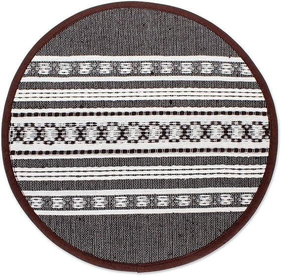 NOVICA Handmade Cotton Tortilla Holder Artisan Brown Striped Mexico Tableware Serveware 'Oaxacan Coffee'