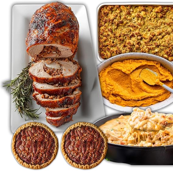 Seafood Turducken Roll Family Feast - 5 lb Stuffed Poultry with Seafood Jambalaya, Serves 6-8, Authentic Louisiana Gourmet Meal Bundle with Cajun Sides