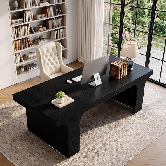 Tribesigns 70.9-Inch Large Executive Desk, Modern Wooden Office Desk, Black