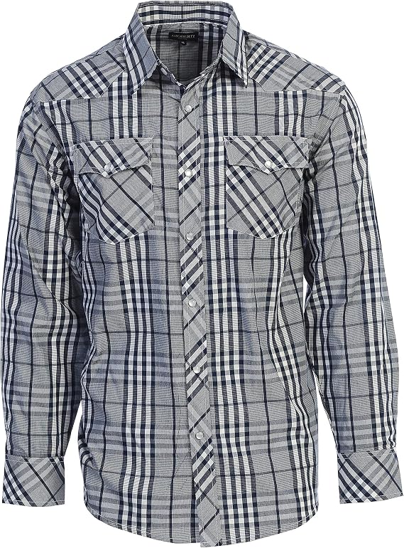 Gioberti Men's Western Plaid Long Sleeve Shirt with Pearl Snap-on