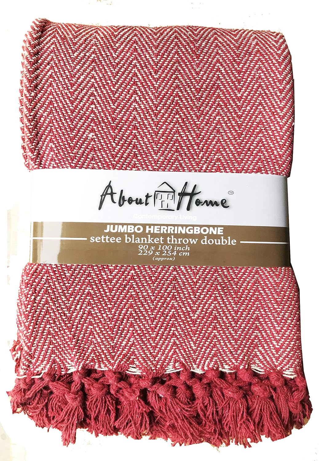 About Home 100% Cotton Herringbone Design Red 3 Seater Sofa Bed Settee Throw, 225cm x 250cm